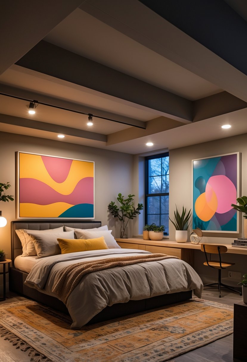 Incorporate large artwork to add depth and visual interest